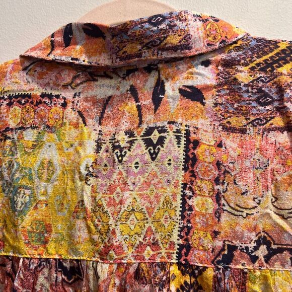 Jane Delancey Womens Multicolor Shirt Top 1X Button Up Rayon Pleated Long Sleeve - Picture 9 of 9